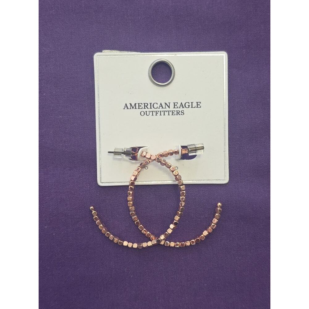 American Eagle Outfitters Open Hoop Earrings Square Rose Gold Tone Beads New
